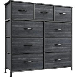 Dresser with 9 Drawers  for Bedroom- Fabric Storage Tower, Organizer Unit Sturdy Steel Frame, Wooden Top & Easy Pull Fabric Bins
