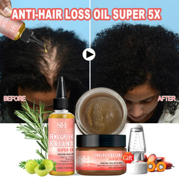 Super 5x Anti-Hair Loss Oil Set Fenugreek Seed Hair Growth Oil Rosemary Hair Regrowth Oil Chebe Batana Butter Hair Mask Amla Oil