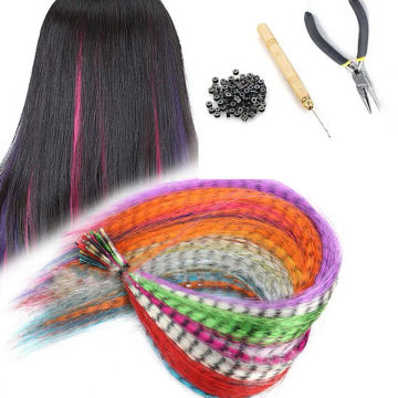 1Set Feather Hair Kit with Crochet Hook Multicolor Hair Extensions Feathers Woman Feathers Hair Extensions Tools for Home