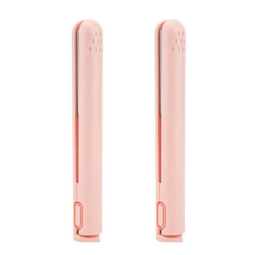 2X USB Cable Mini Portable Hair Straightener For Straight And Curling Dual-Use Curling Irons For Students Pink