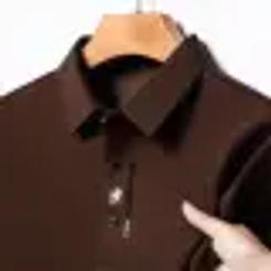 2024 Spring New Men's Long sleeved T-shirt with slim fit and fashionable letter jacquard loose and breathable POLO shirt for mid