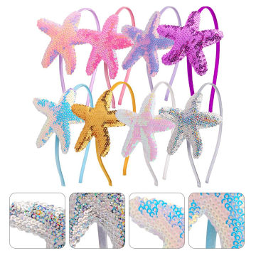 8 Pcs Starfish Headband Children Hair Little Girl Seastar Hoop Headdress Clips Marine Animal Creative Resin Accessories