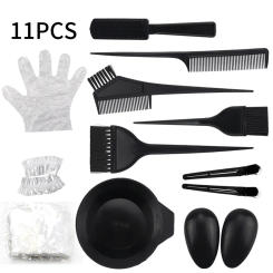 11pcs/set Hair Color Mixing Dye Kit Hair Clips Dyeing Brushes Tint Comb Mixing Bowl Ear Covers Gloves Hair Styling Accessories