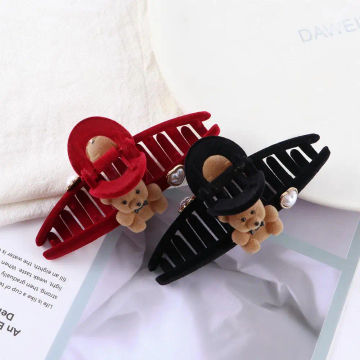 Solid color Winter And Autumn Fashion Design Women Hair Accessories Shark Grab Clip Korean Style Hair Claw Flocking Hair Clip