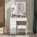 FUFU&GAGA Vanity Set with Mirror, Makeup Vanity Dressing Table with 5 Drawers, Shelves, Dresser Desk and Cushioned Stool Set