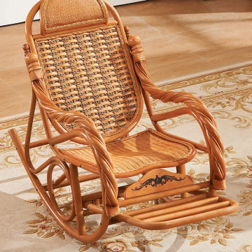 Deluxe rocking chair rattan wicker furniture indoor living room glider recliner modern rattan leisure chair