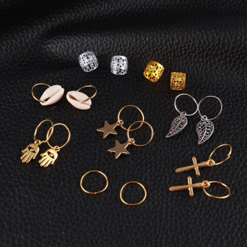 150 pcs Hair Braid Jewelry Rings Aluminum Dreadlock Cuffs Shell Star Cross Rings Charms