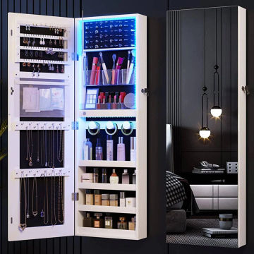 Jewelry Armoire with Mirror 4 Tier Storage Over the Door Jewelry Organizer with Mirror,Full Length Mirror Jewelry Cabinet