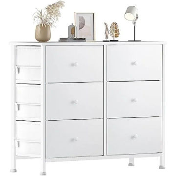 BOLUO White Dresser for Bedroom 6 Drawer Organizers Fabric Storage Chest Tower Small Dressers Unit for Closet Nursery Hallway