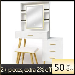 Makeup Vanity With 4 Drawers Vanity Mirror With Lights and Table Set Rectangular Mirror White Freight Free Dressing Dresser Home