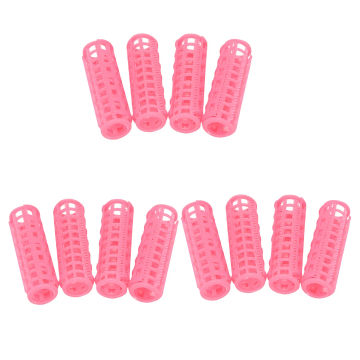 12 Pcs Pink Plastic DIY Hair Styling Roller Curlers Clips