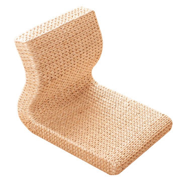 Handmade Straw&Rattan Japanese Floor Legless Chair Tatami Zaisu Backrest Chair for Balcony Bay Window Office Living Room Bedroom