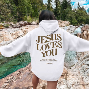 Jesus Loves You Print Hoodies for Women's Y2K Clothes Long Sleeve Fun Graphic Hooded Sweatshirts 2023 Fall Winter Pullover Tops