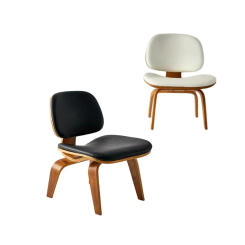 Mid-Century Molded Plywood Lounge Chair with Faux Leather Seat &Back Cushion Walnut Ash Leisure Chair for Living Room Furniture