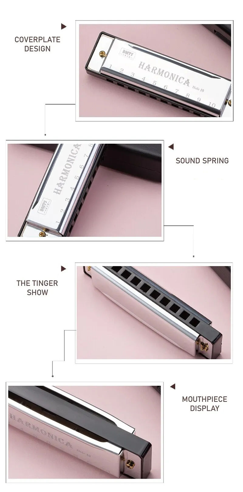 Description Picture 4 of item10 Hole Harmonica Mouth Organ - Puzzle Musical Instrument for Beginners - Gift with Copper Core and Resin Harmonica Harp