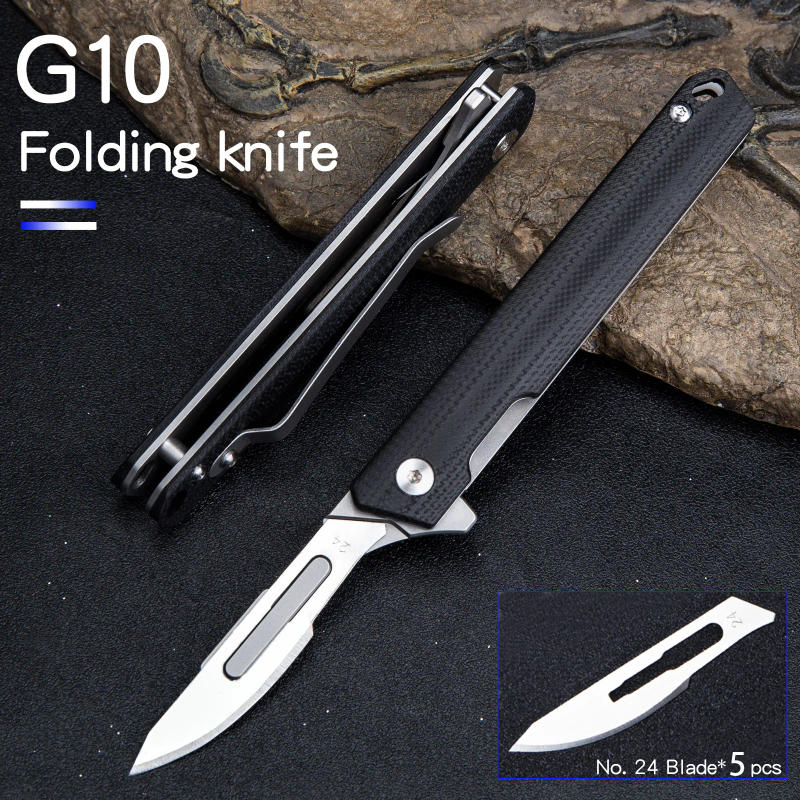 Description Picture 2 of itemG10 Folding Knife Scalpel - Outdoor Multi-function Cutting Tool with Blue Pocket Knife Design and Smooth Bearing System