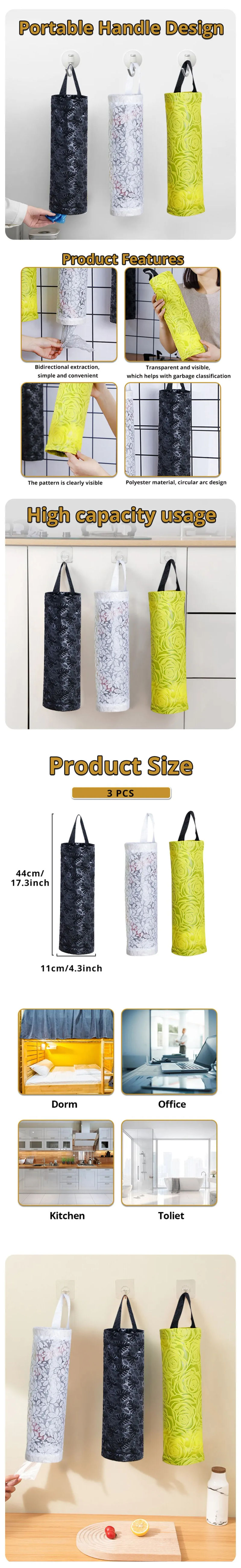Description Picture 6 of item3Pcs Hanging Storage Organize - Breathable, Washable Mesh Garbage Bag Organizer for Kitchen Plastic Bag Storage
