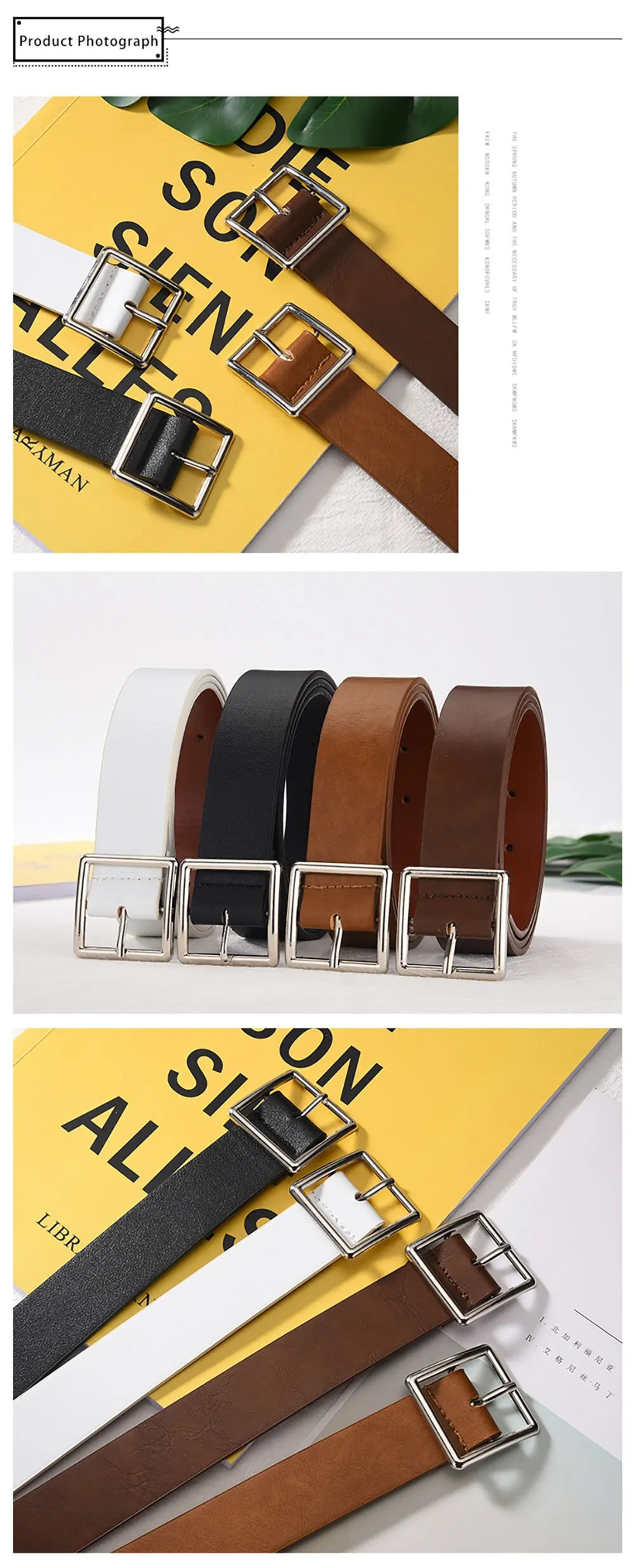 Description Picture 4 of itemWomen's Soft PU Leather Belt: Elevate Your Style with a Square Pin Buckle, Jeans-Perfect Black Belt from a Fancy Vintage Strap