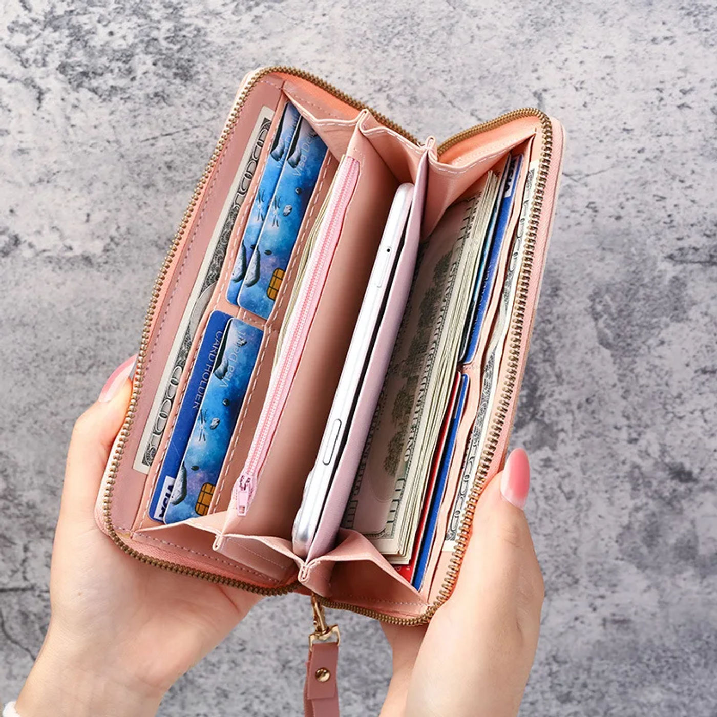 Description Picture 4 of itemStylish PU Leather Zipper Wallet: Women's Long Billfold Wallet with Coin Purse, Card Holders, and Handbag Design