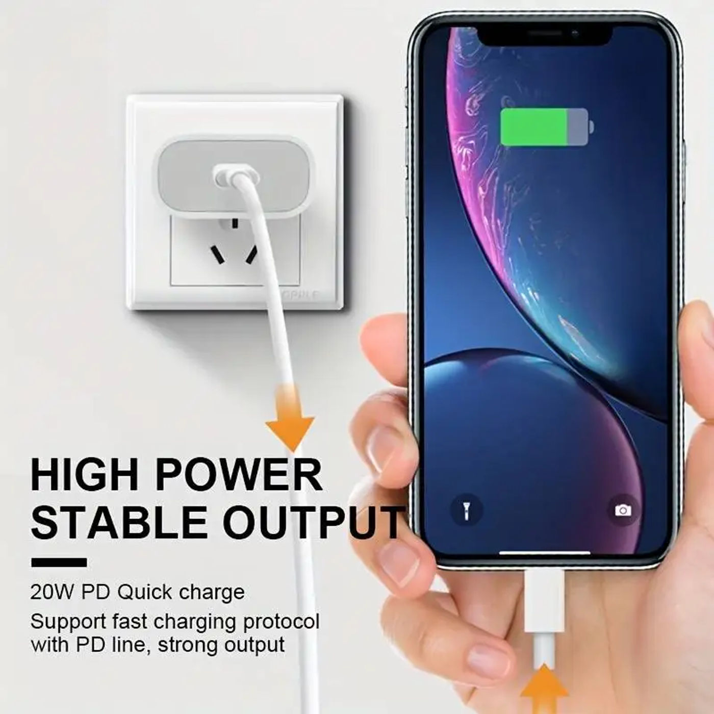 Description Picture 2 of itemFast Charger for iPhone - 20W Wall Charger with Type C Cable - Compatible with iPhone 14, 13, 12, 11 Pro Max, XR, XS, iPad