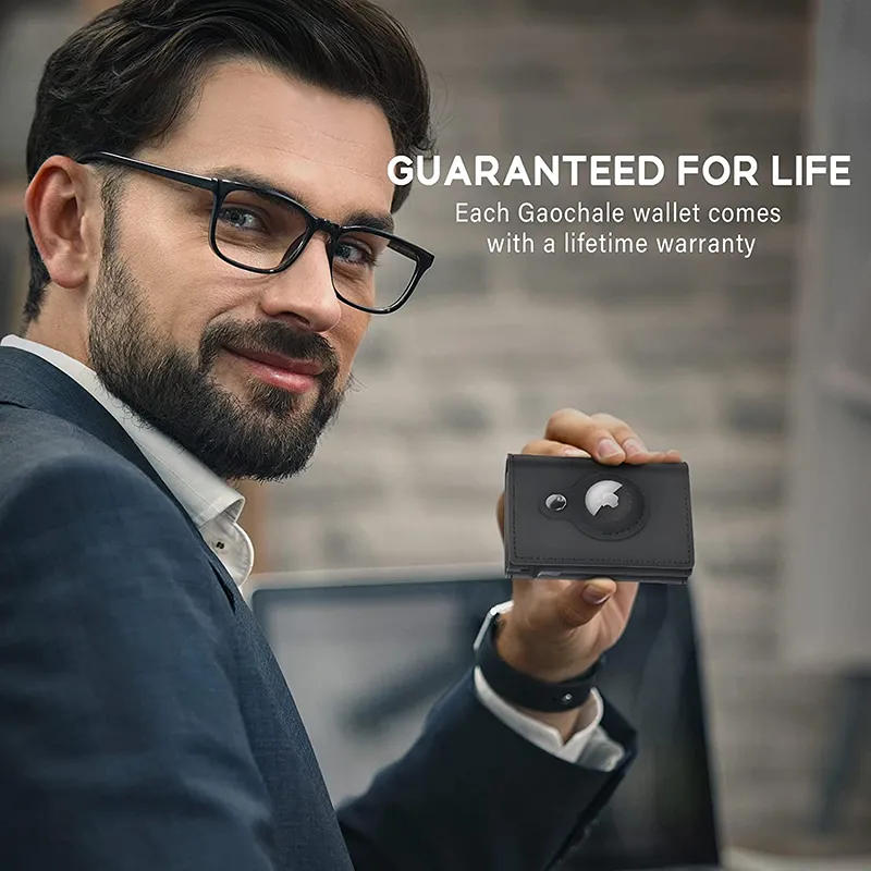 Description Picture 1 of itemLeather AirTag Wallet with RFID Protection, Minimalist Credit Card Bag for Apple AirTag / Color: Black noAirtag