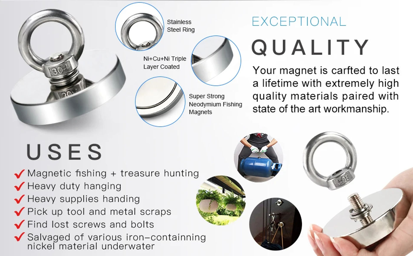 Description Picture 5 of itemSuper Magnet - Strong, Powerful Neodymium Magnets N52 for Magnetic Fishing, Search Hooking, and More