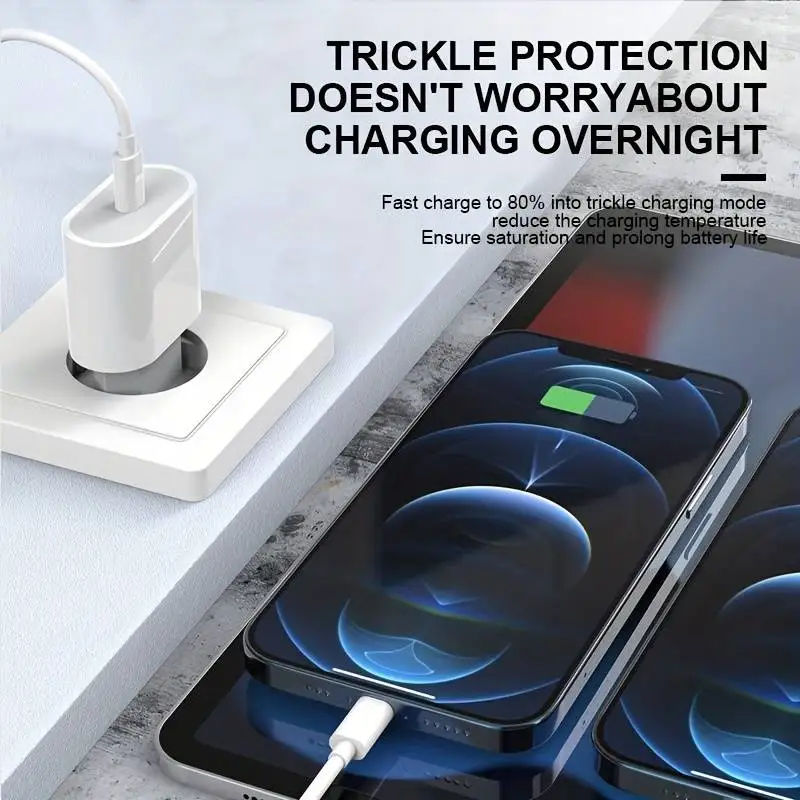 Description Picture 4 of itemFast Charger for iPhone - 20W Wall Charger with Type C Cable - Compatible with iPhone 14, 13, 12, 11 Pro Max, XR, XS, iPad