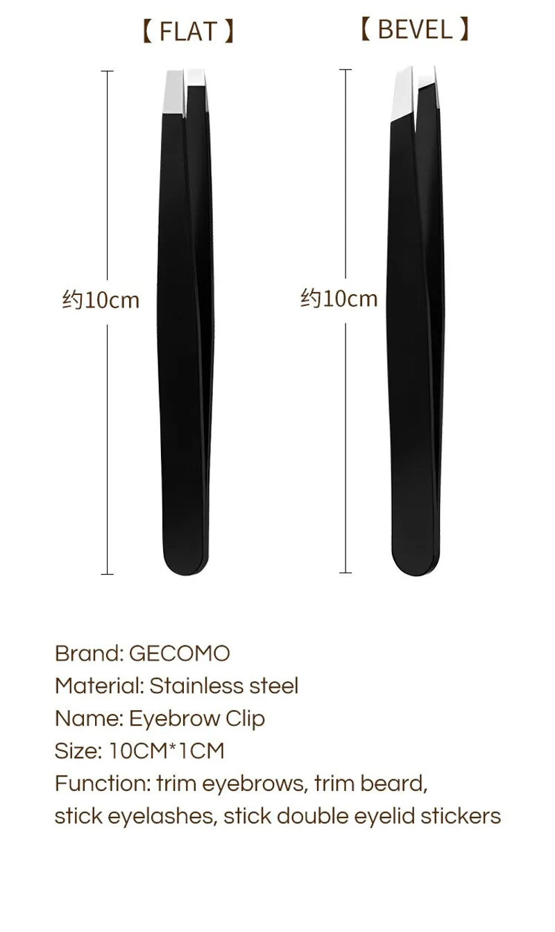 Description Picture 2 of itemGECOMO Stainless Steel Black Eyebrow Tweezer - Dual Slant and Flat Point Beauty Tools for Effortless Eyebrow Grooming and Ingrown Hair