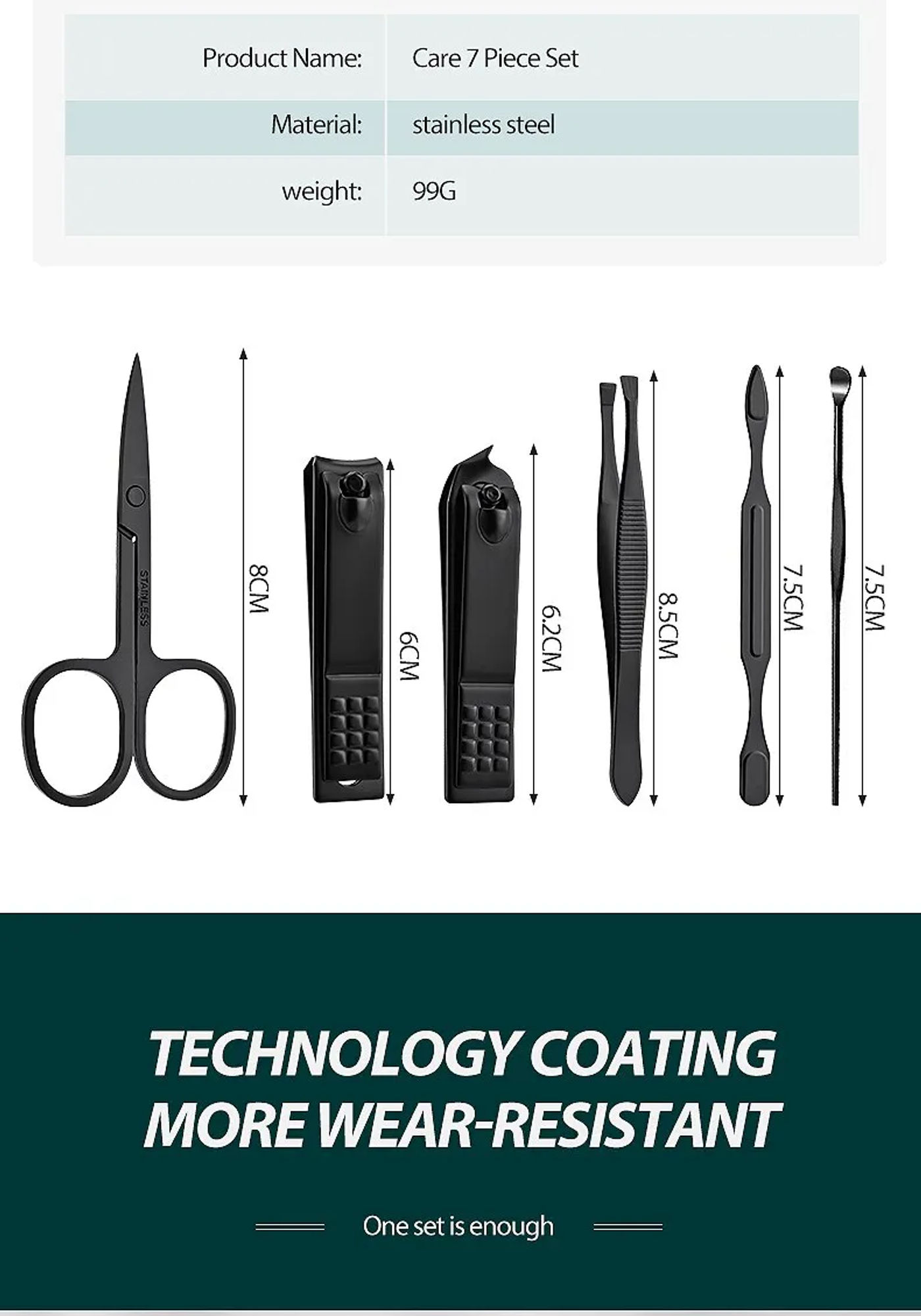 Description Picture 5 of item7-Piece Manicure Tools, Including Large Opening Clippers, Compact and Unisex 