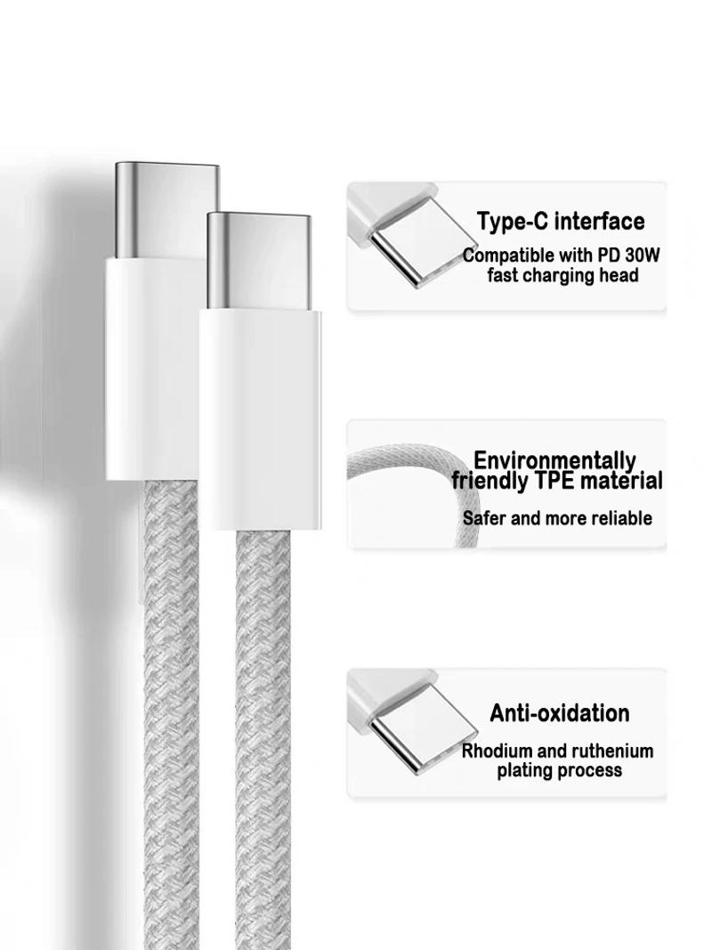 Description Picture 2 of item1m, 1.5m, 2m USB-C to USB-C Charging Cable – Ideal for iPhone 15 Plus Pro Max, iPad Pro, Air, and More