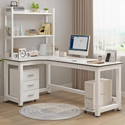 Corner Computer Desk Double Desktop Gaming Office Furniture Table Home Corner Desk with Bookshelf Bedroom L-shaped Computer Desk