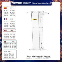 VEVOR Acrylic Podium 45in Tall Plexiglass Podium 47.5in School Table Acrylic Pulpits for Churches with 8 mm Thick Acrylic Board