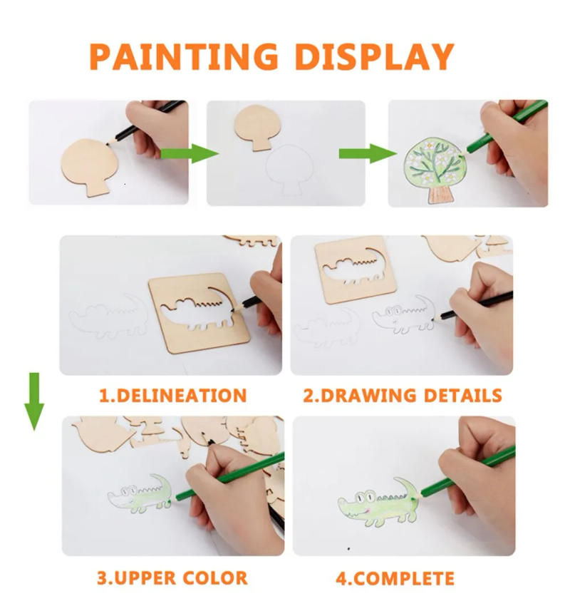 Description Picture 6 of itemCreative Montessori Wooden Stencil Set: 20pcs DIY Painting Templates for Kids' Educational Drawing Fun - Perfect Children's Gift