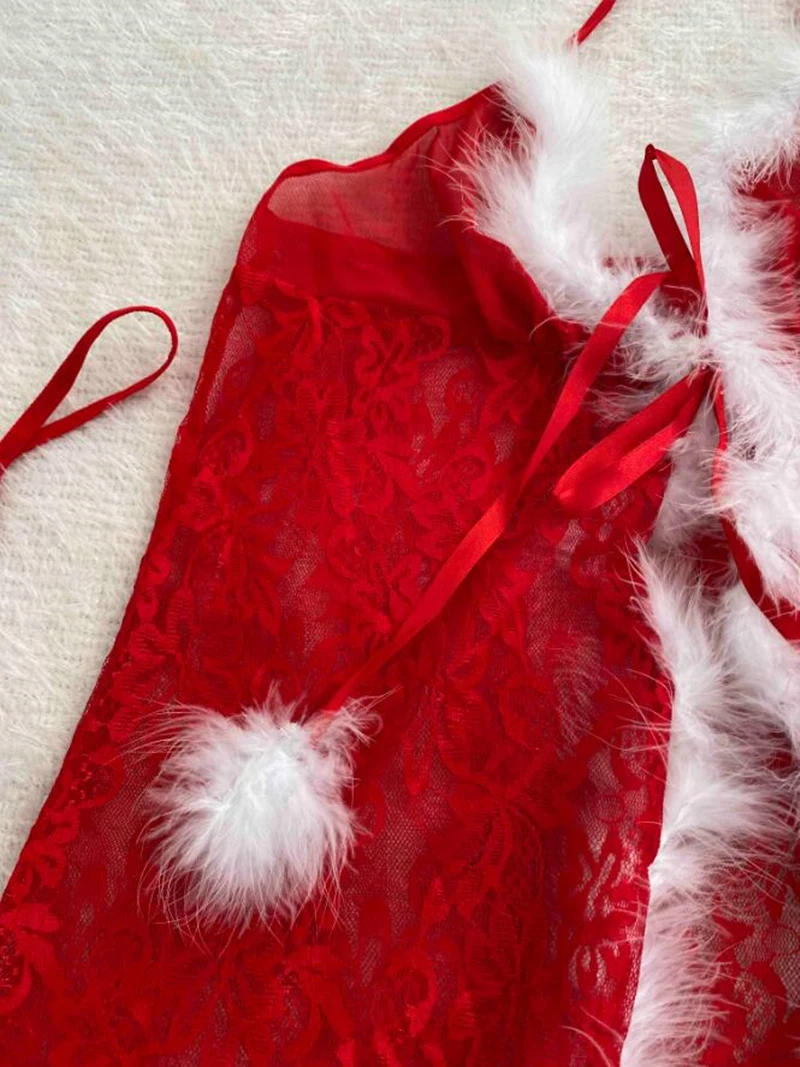 Description Picture 4 of itemMesh Lingerie Set: Lace Fluffy Babydoll Christmas Dress - Womens Christmas Pajama Sets for Festive Elegance