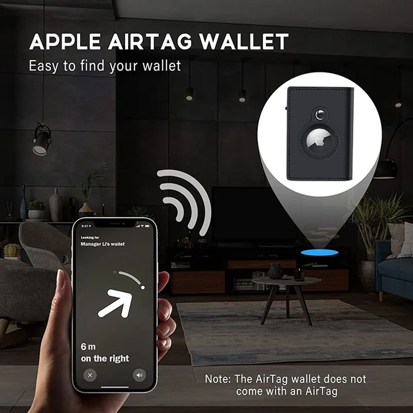 Description Picture 5 of itemLeather AirTag Wallet with RFID Protection, Minimalist Credit Card Bag for Apple AirTag / Color: Black noAirtag