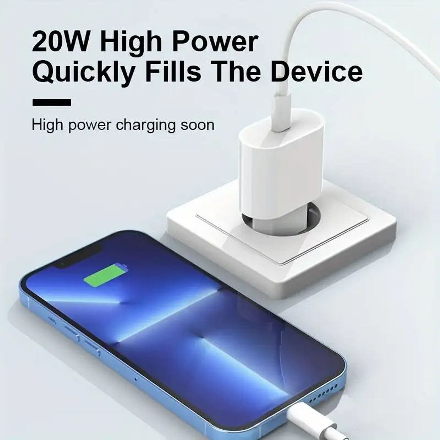 Description Picture 5 of itemFast Charger for iPhone - 20W Wall Charger with Type C Cable - Compatible with iPhone 14, 13, 12, 11 Pro Max, XR, XS, iPad