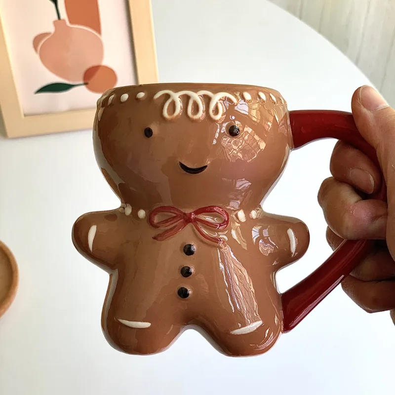 Description Picture 2 of item300ml Gingerbread Man Mug - 3D Ceramic Cup for Christmas, Cartoon Design for Coffee, Milk, and Water