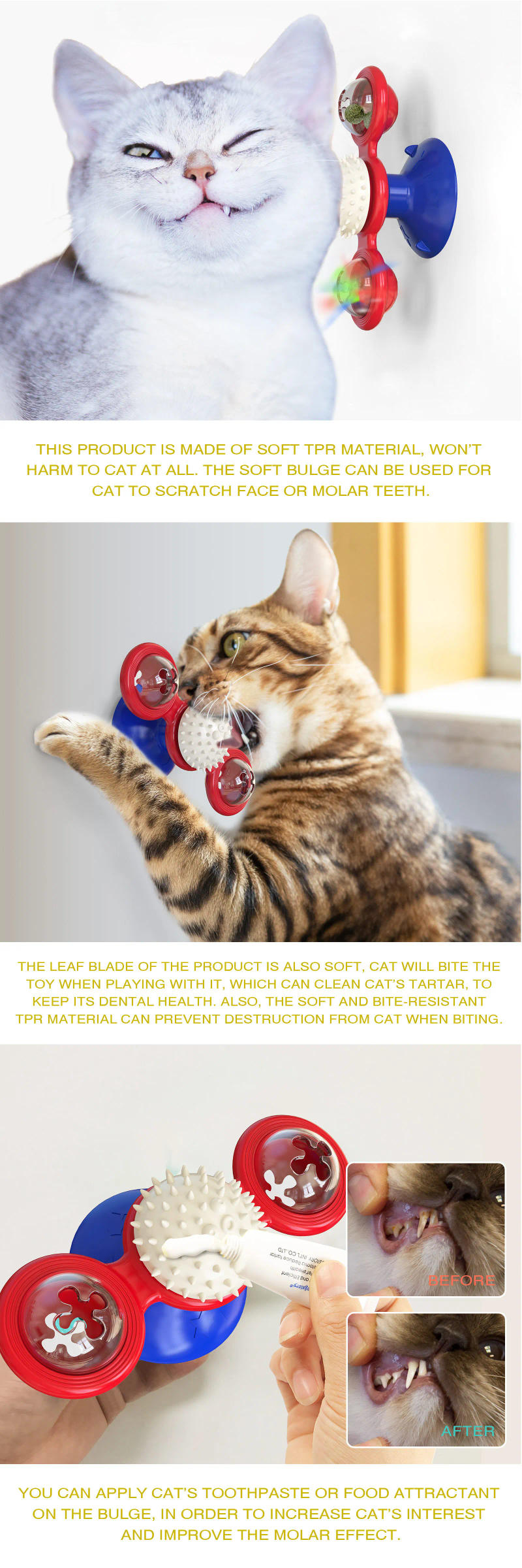 Description Picture 5 of itemWhirligig Windmill Cat Toy, Interactive Puzzle Game Toy for Cats with Turntable, Perfect for Kitten Dental Health