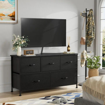 Dresser for Bedroom with 5 Drawers, Wide Chest of Drawers, Fabric Dresser,Black,24.25 Lb,39.30 X 11.70 X 21.50 Inches
