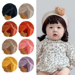 Knitted Baby Beret Hat Solid Cartoon Bear Artist Painter Bonnet Princess Cap Multicolour Children Warm Beret Autumn Winter