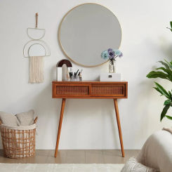 Rattan Console Table, Vanity Desk, Rattan Dresser, Farmhouse Wood Sofa Table Behind The Couch, Modern Narrow Side Table
