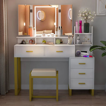 Vanity Set with 3 Color LED Lighted Mirror Makeup Dressing Table Dresser Desk  for indoor bedroom furniture