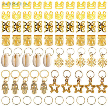 70pcs Metal African Hair Rings Beads Cuffs Tubes Charms Dreadlock Braids Jewelry