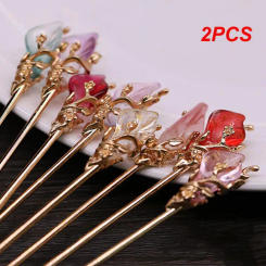 2PCS Vintage Chinese Style Hanfu Hair Chopsticks Hairpin Women Metal Glaze Hair Fork Woman Jewelry Hair Clip Hair Stick