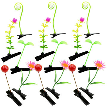 Mini Hair Clips Girls Simulation Festival Hairpin Barrettes Little Red Flower Sprout Metal Bean Child