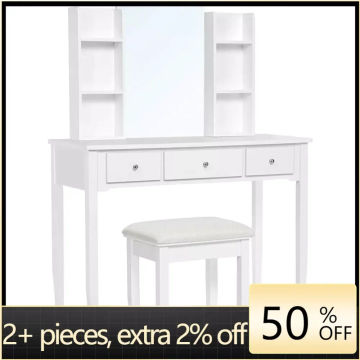 for Bedroom Furniture Makeup Dressing Table With Mirror 38.6 X 15.9 X 52.6 Inches Cushioned Stool White Freight Free Dresser