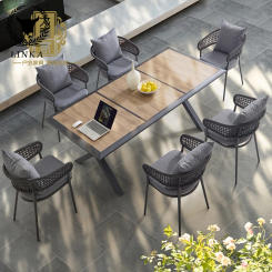 Custom Nordic outdoor leisure rattan chair courtyard teak rattan outdoor villa Sun Room Hotel upscale long table square table