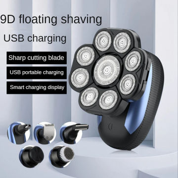 HOT!-6 In 1 Electric Shaver For Men 4D Shavers 9 Floating Heads Beard Nose Ear Hair Trimmer Shaver Clipper Facial Brush