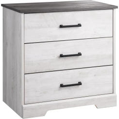 Rustic Ridge Farmhouse 3-Drawer Nightstand, Washed White, bedside table  bedroom  furniture