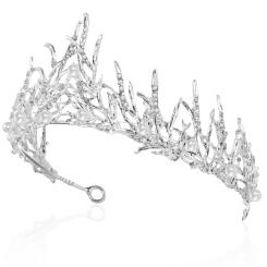 Baroque Crown Crystal Branches Faux Pearls Rhinestones Tiara Bridal Hair Accessory Wedding Headpiece